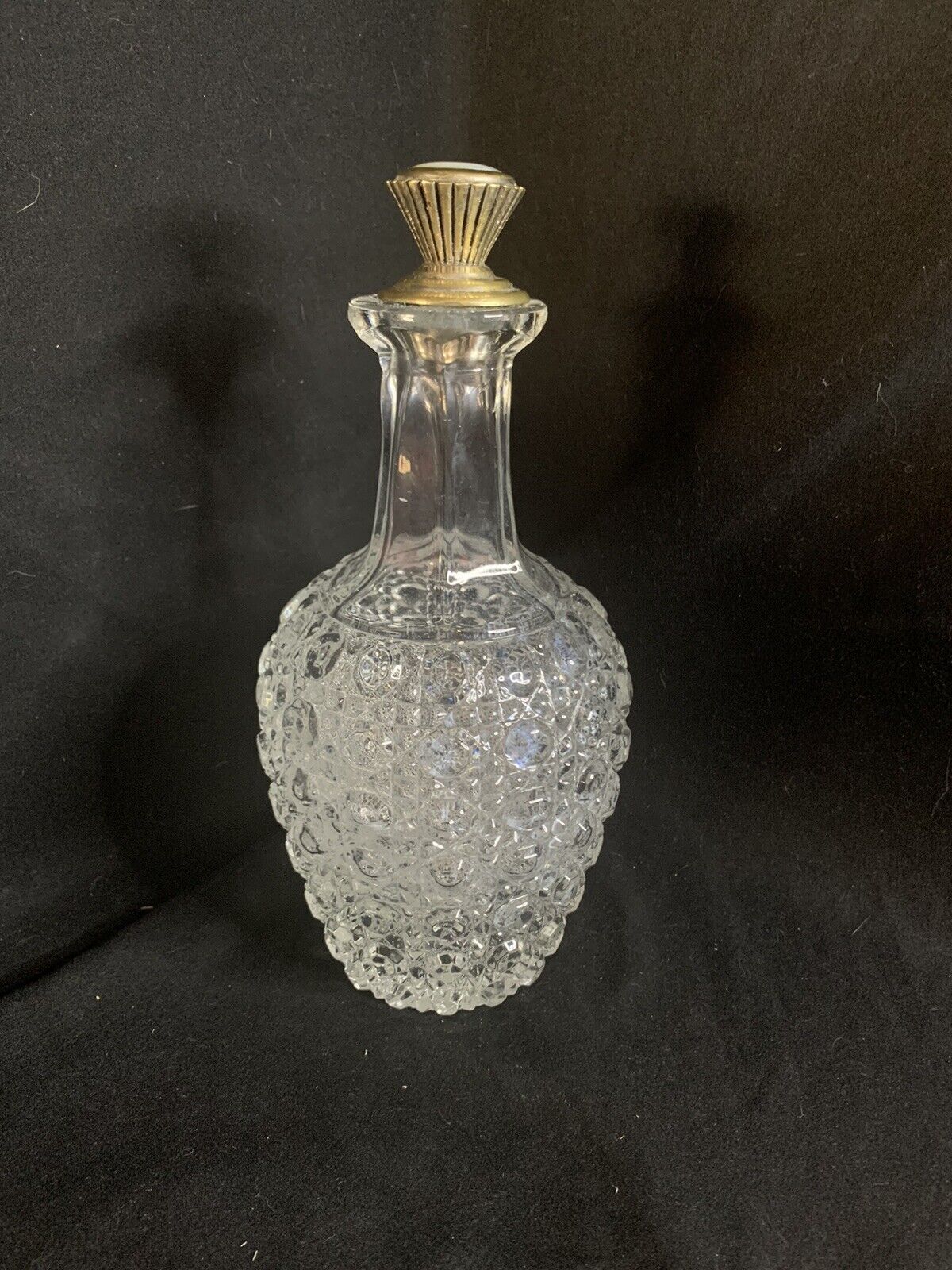 RARE Vintage Clear Pressed Glass Decanter With Stopper 9”