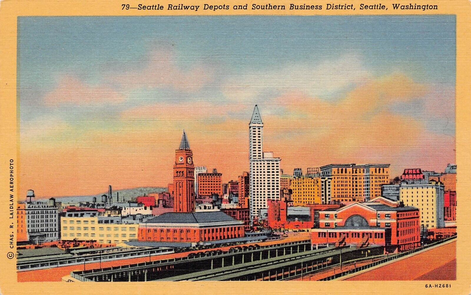 Seattle WA Washington Train Railroad Depot Station Skyline Vtg Postcard A65