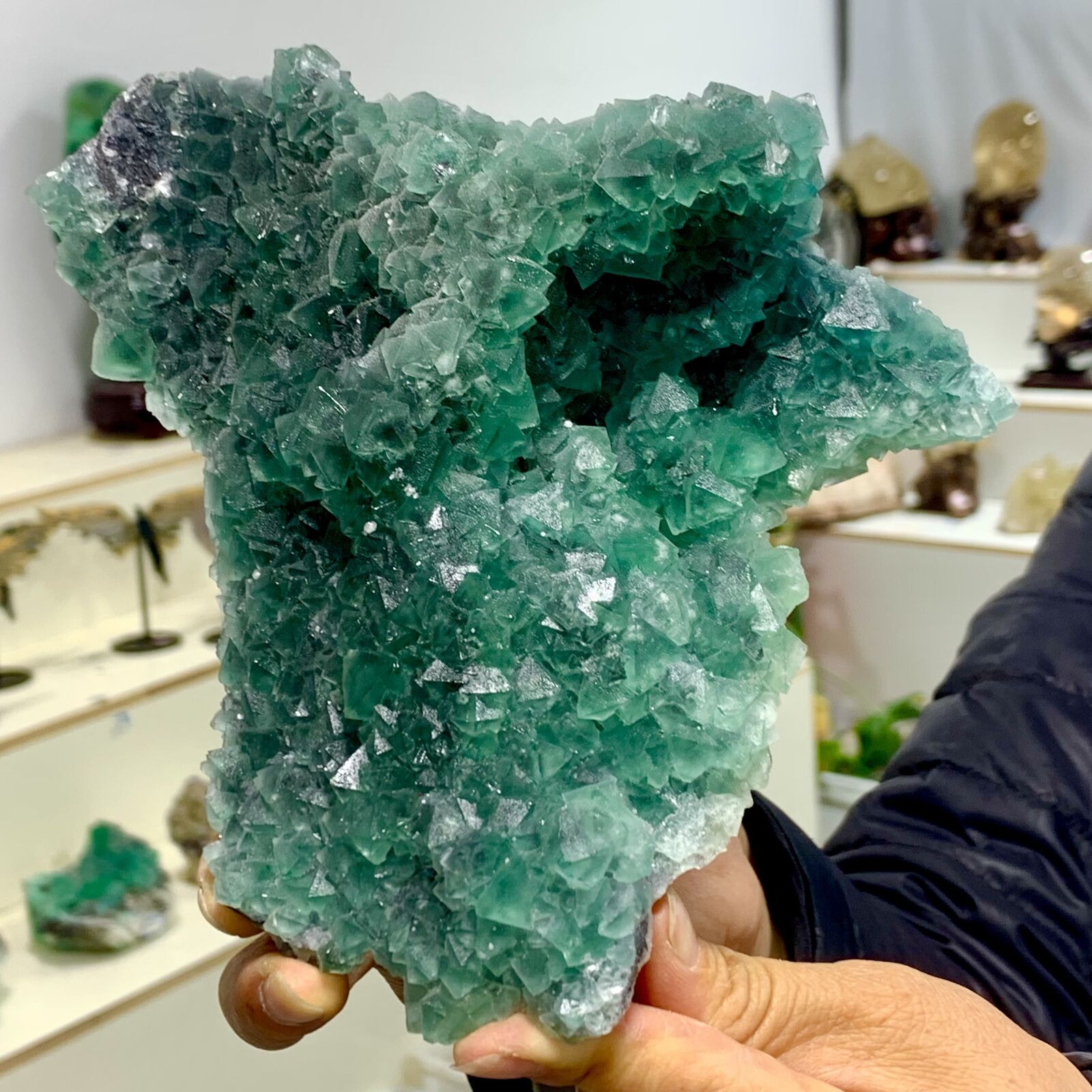3.19LB Rare transparent GREEN cubic fluorite mineral crystal sample/China