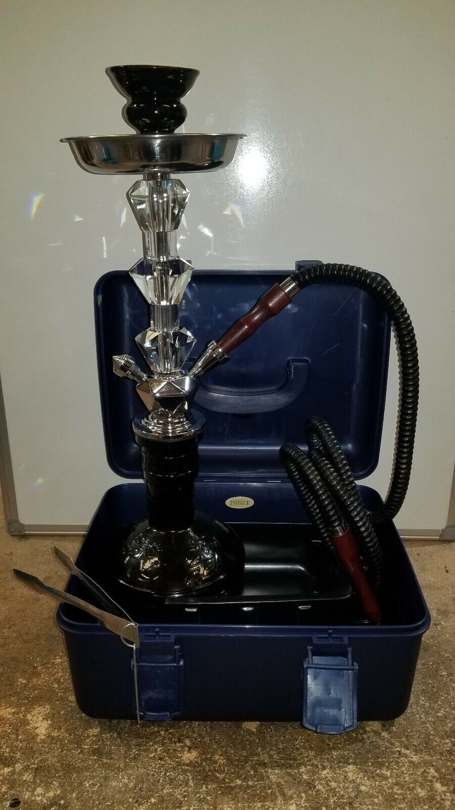 Black brass parts and chrystal Hookah