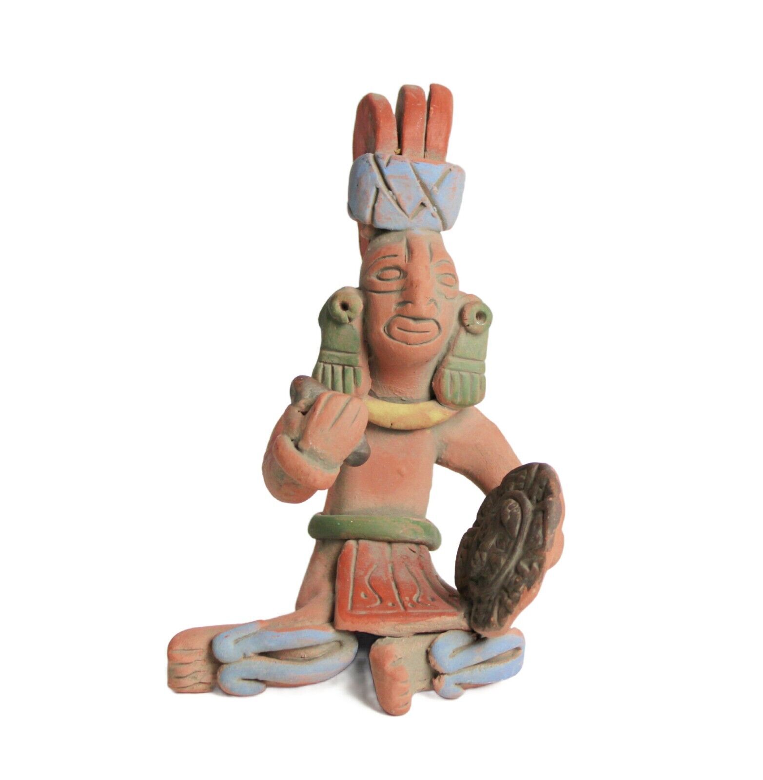 Vintage Aztec Inca Red Clay Figure Art Pottery Mayan Mexico Folk Art
