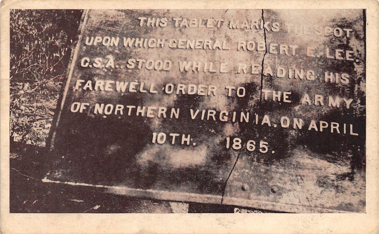 UPICK Postcard  General Robert E. Lee Tablet Marking Farewell Order of 1865