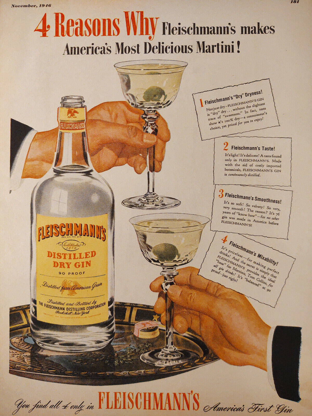 1946 Original Esquire Art WWII Era Art Ad Advertisement Fleischmanns Dry Gin