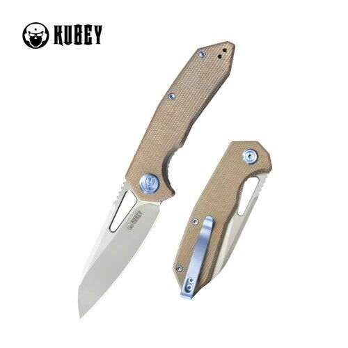 Kubey Vagrant Folding Knife Tan Micarta Handle M390 Plain Edge Sandblast KB291V