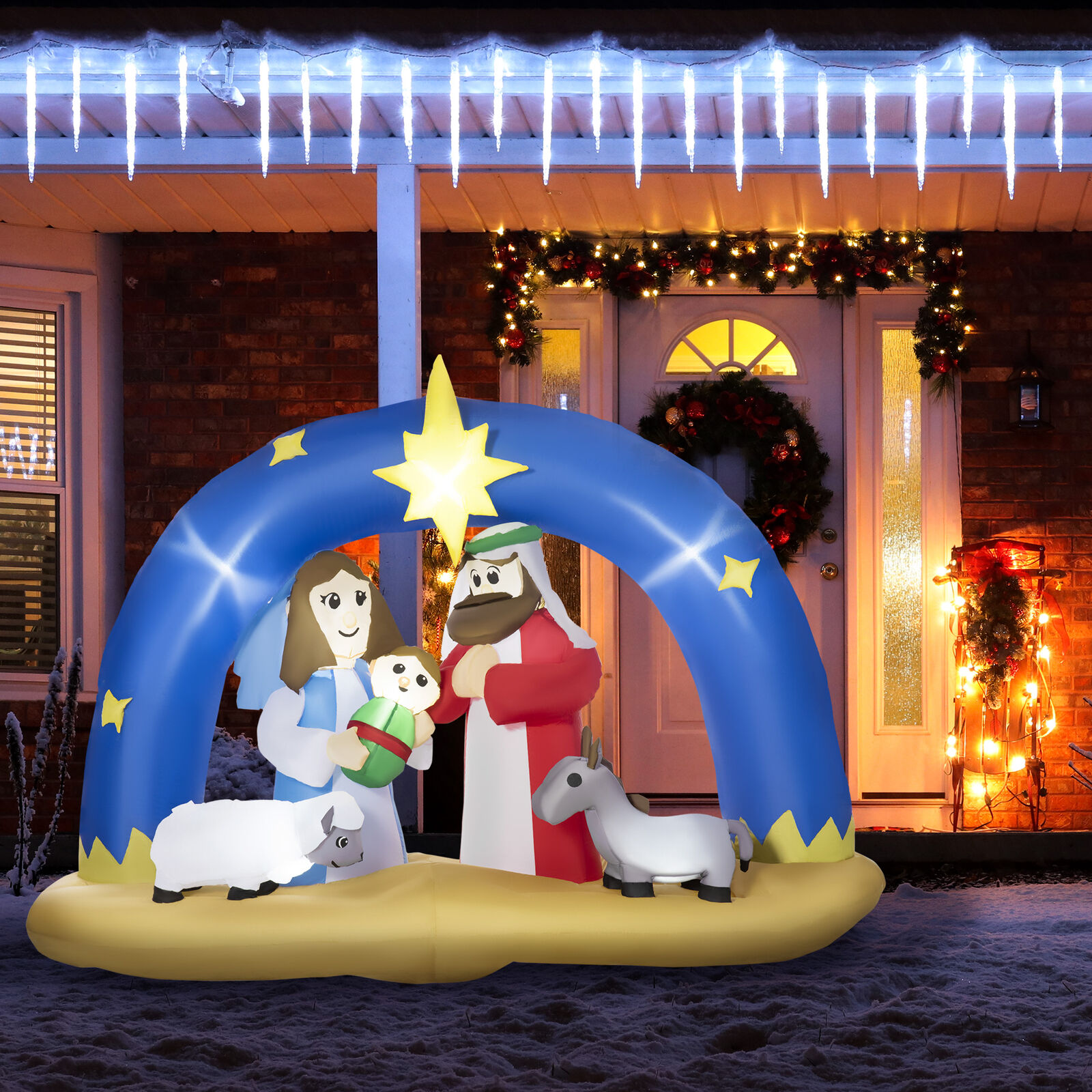7' Christmas Inflatable Nativity Scene w/ Star of Bethlehem Archway LED Display