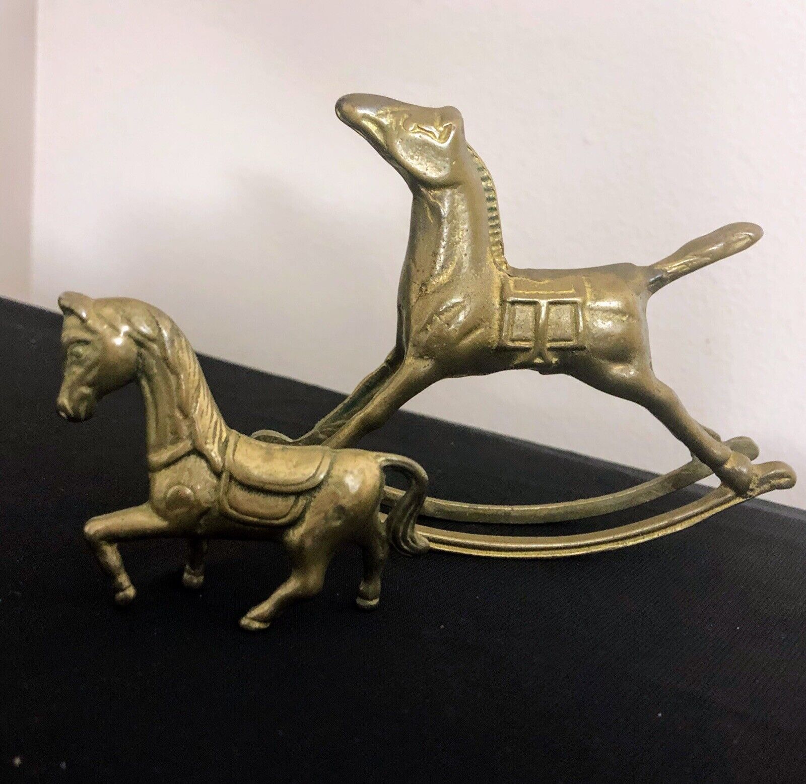 Lot of 2 Vintage Solid Brass Rocking Horse & Horse Figurines