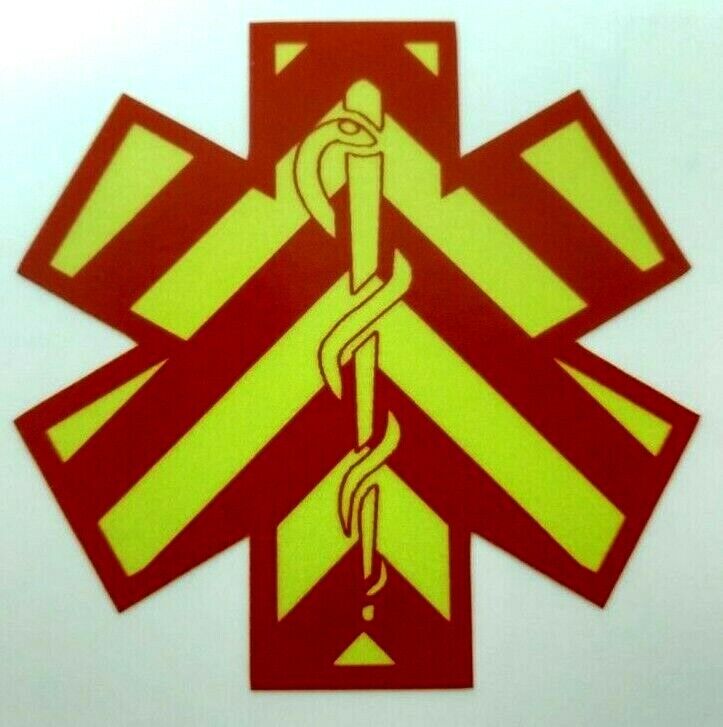 Fluorescent Yellow Red Chevron Star Of Life Fire Helmet Decal EMS EMT 2 inch