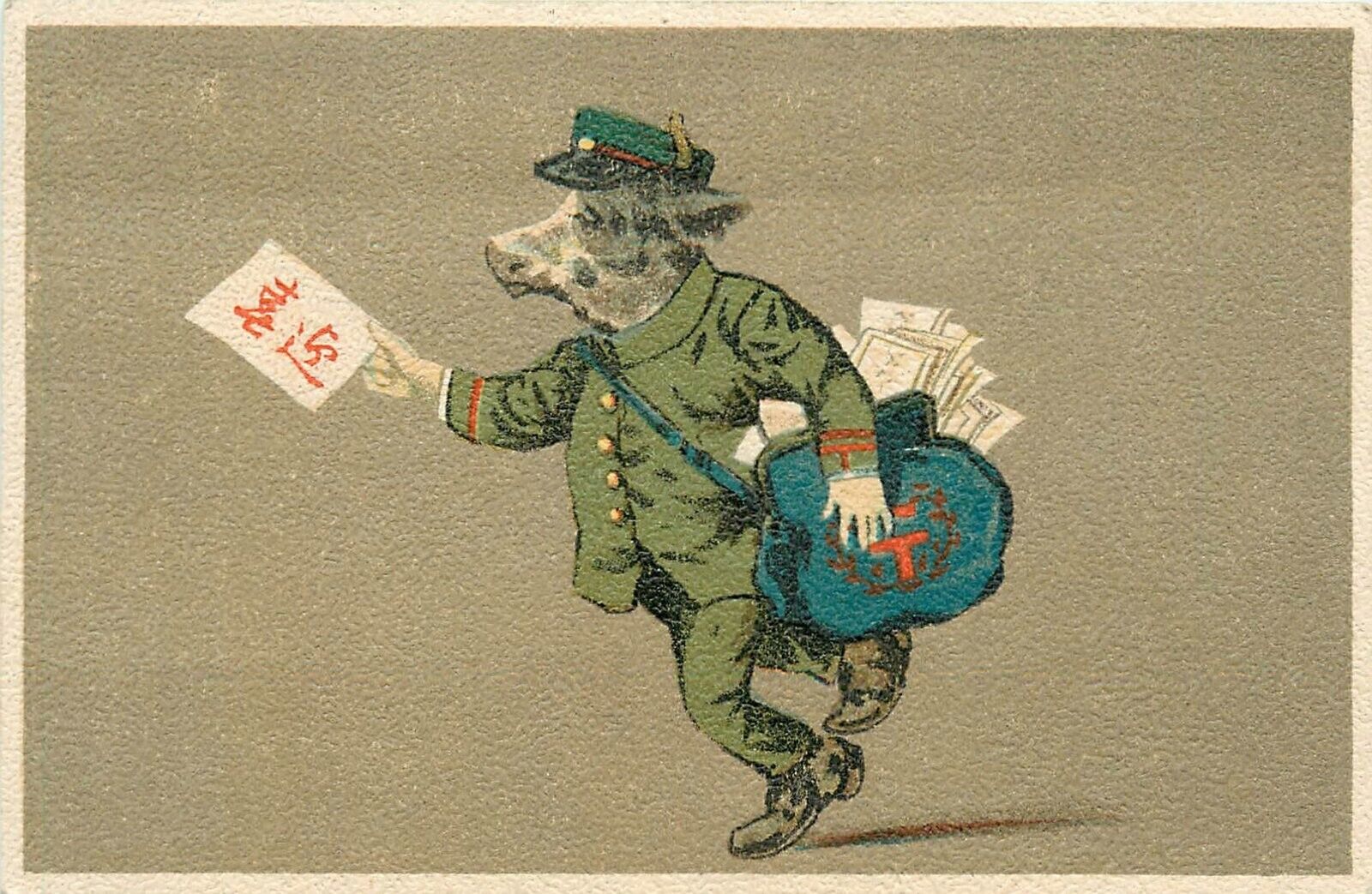 Postcard C-1910 Pig Mailman April 1st Comic humor artist impression TP24-1021