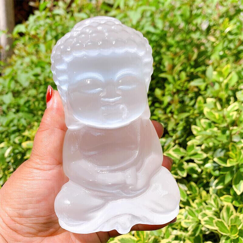 14cm Natural Selenite Buddha Carving Quartz Reiki Crystal Healing Decor 1pc