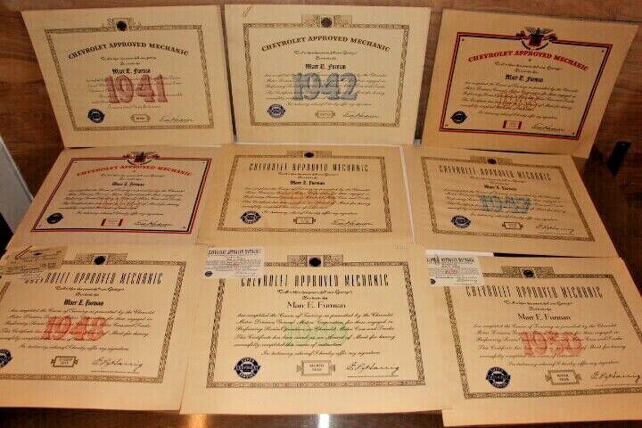 Lot 9 Vintage Chevrolet Approved Mechanic Certificates Super Chevy Service 