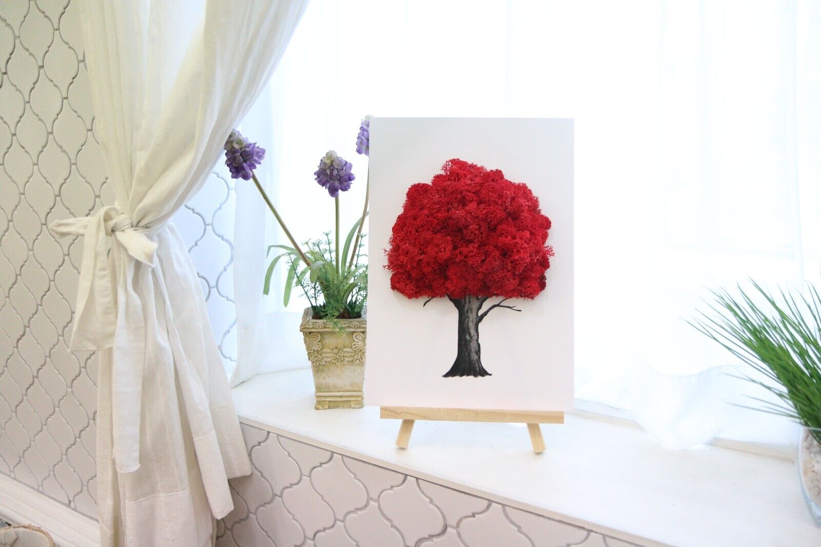 Moss Tree Tabletop Frame Decoration with Preserved Moss - RED