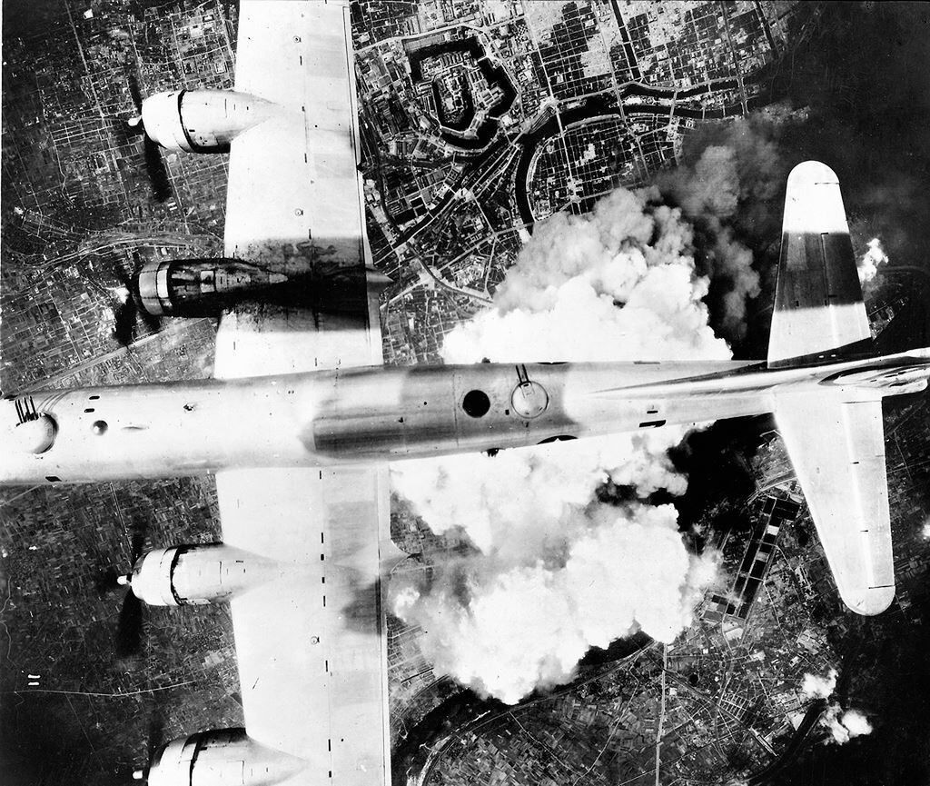 WWII B&W Photo US B-29 Bomber Over Japan World War Two USAAF WW2 /5060