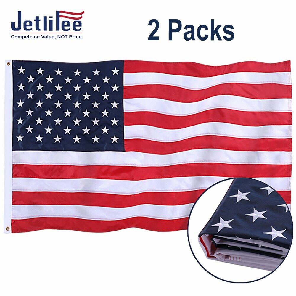 Jetlifee 2 Packs 3x5 FT American USA US Flag Banner Embroidered Stars Heavy Duty