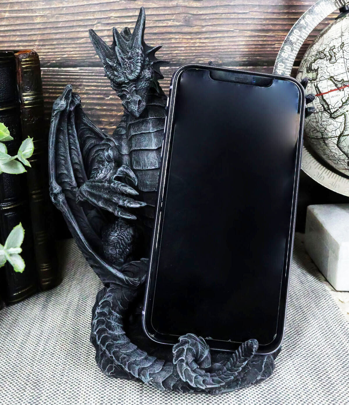 Gothic Standing Guardian Dragon With Outstretched Arm Cell Phone Holder Figurine