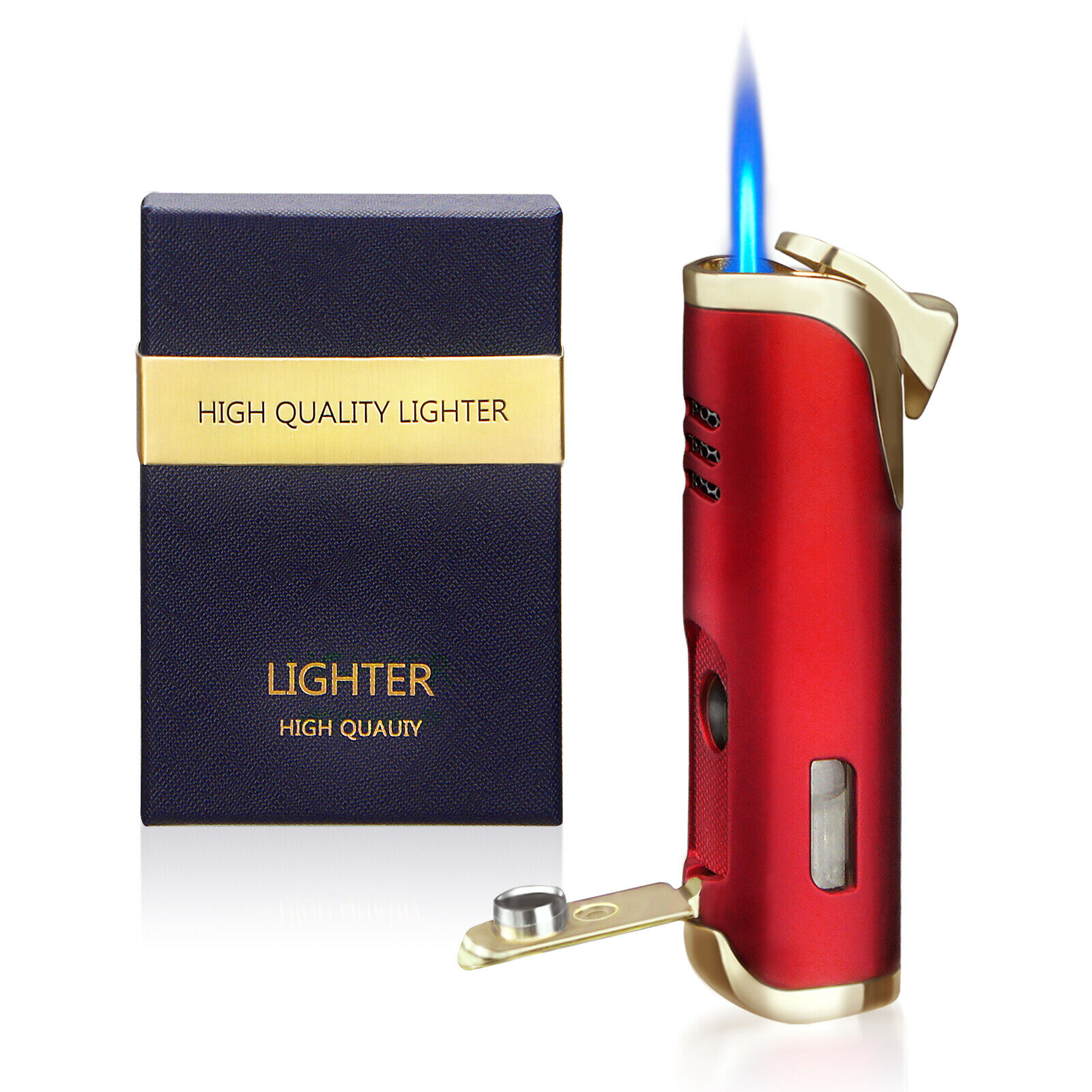 Windproof singel jet Flame cigar Metal Lighter Gas Inflatable Butane with Box