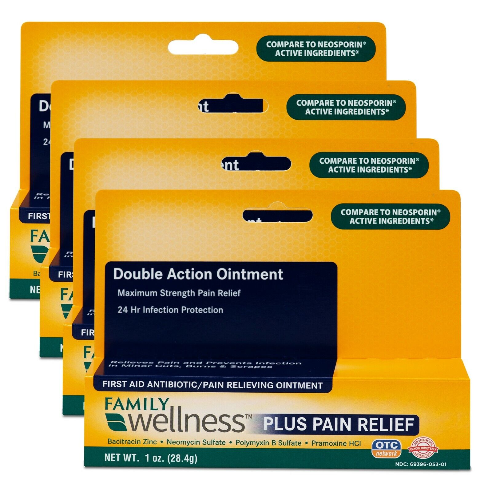 Family Wellness Triple Antibiotic + Pain Relief Ointment 1oz  (4 Pack)
