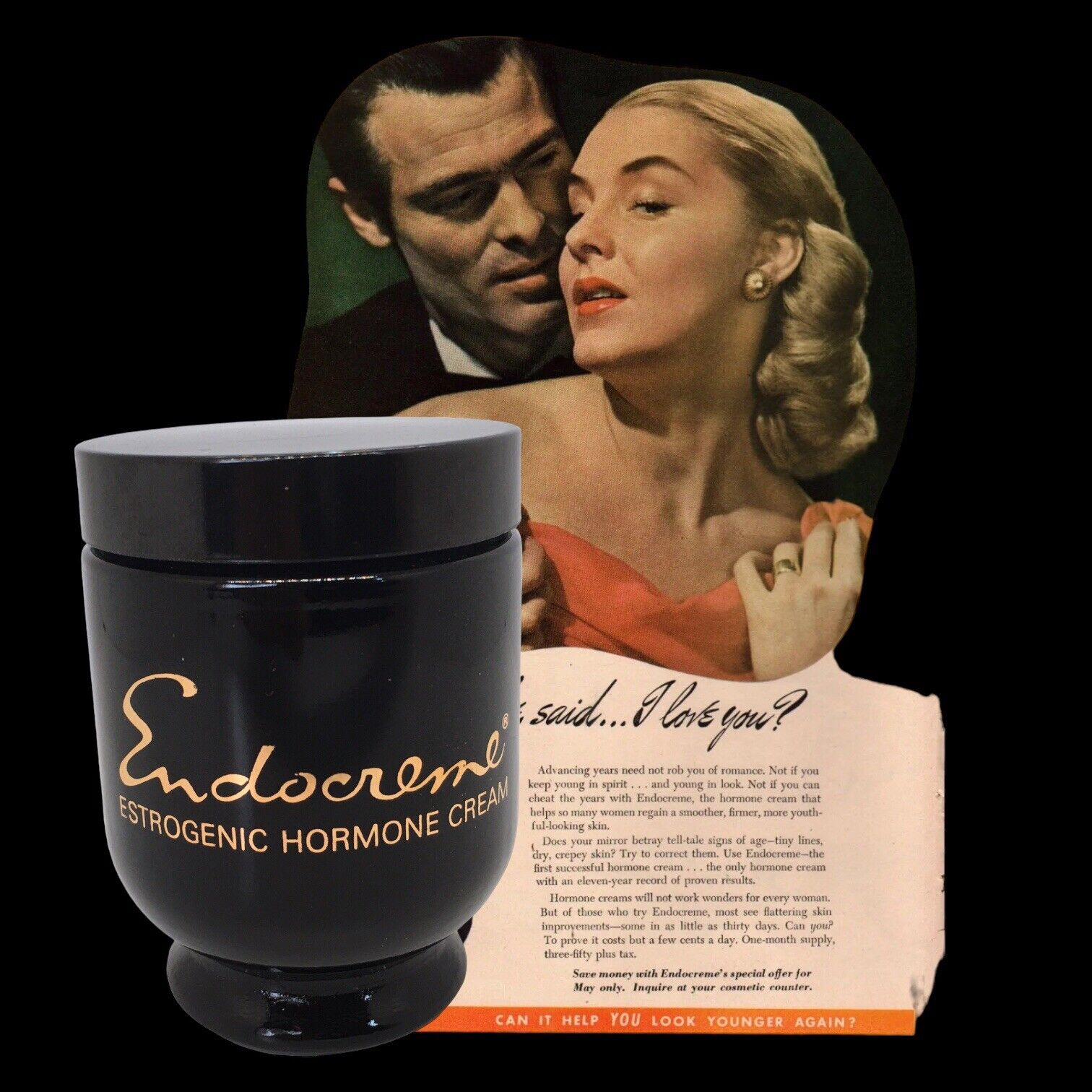 Endocreme Estrogenic Hormone Cream by Jacqueline Cochran *Sealed 1950s Glass Jar