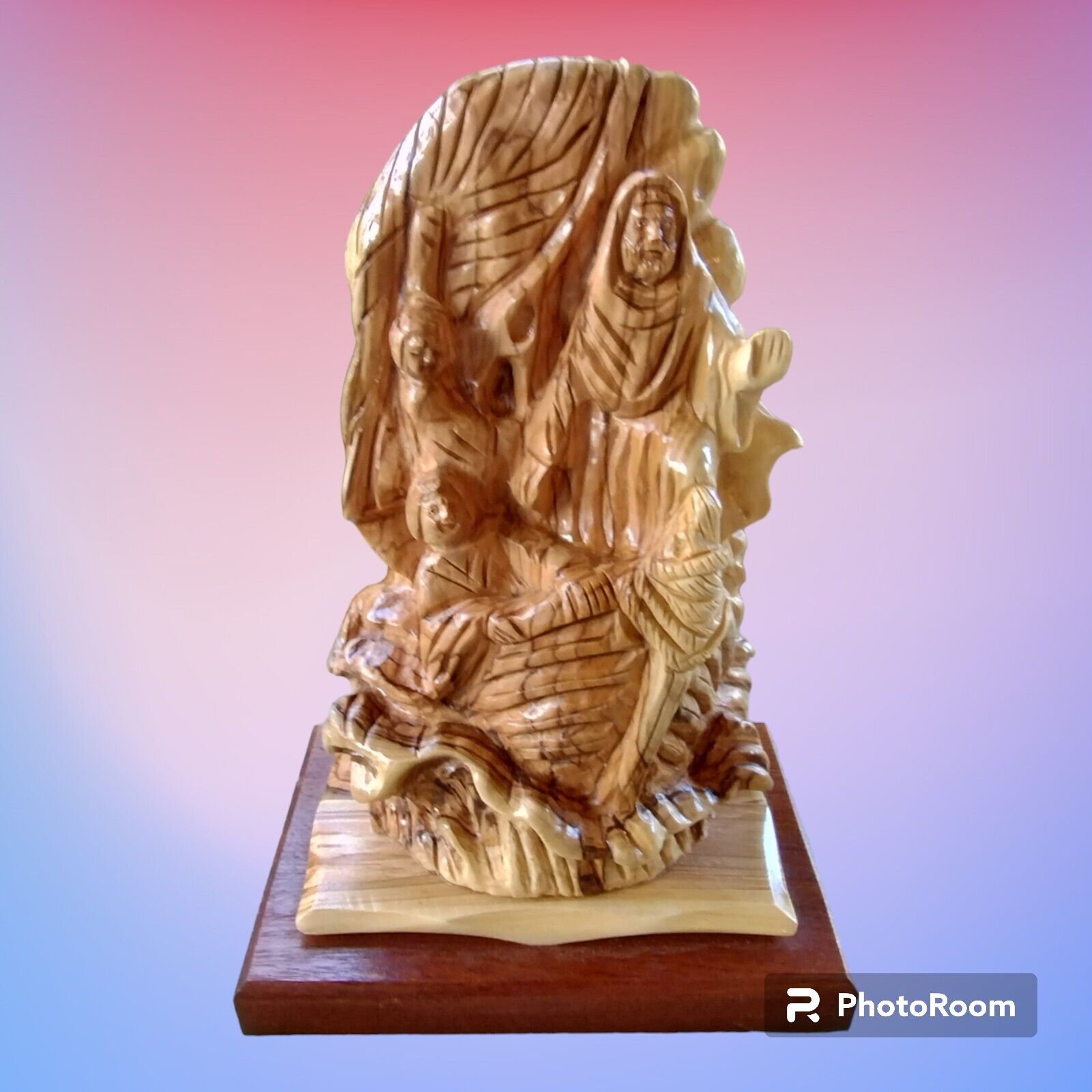 Jesus Calms The Storm Miracle Hand Carved Statue By Bethlehem Art. Religious Art