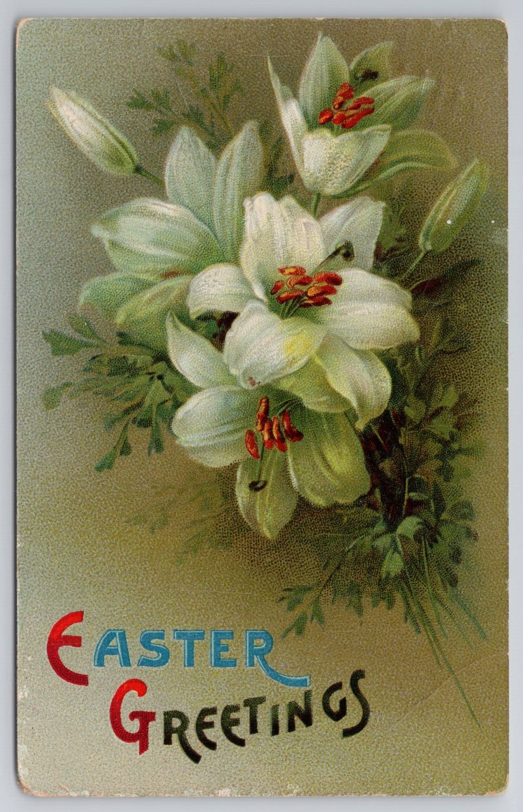 Easter Greetings White Lillies Bouquet Buffalo Kansas KS DB 1911 Postcard Green