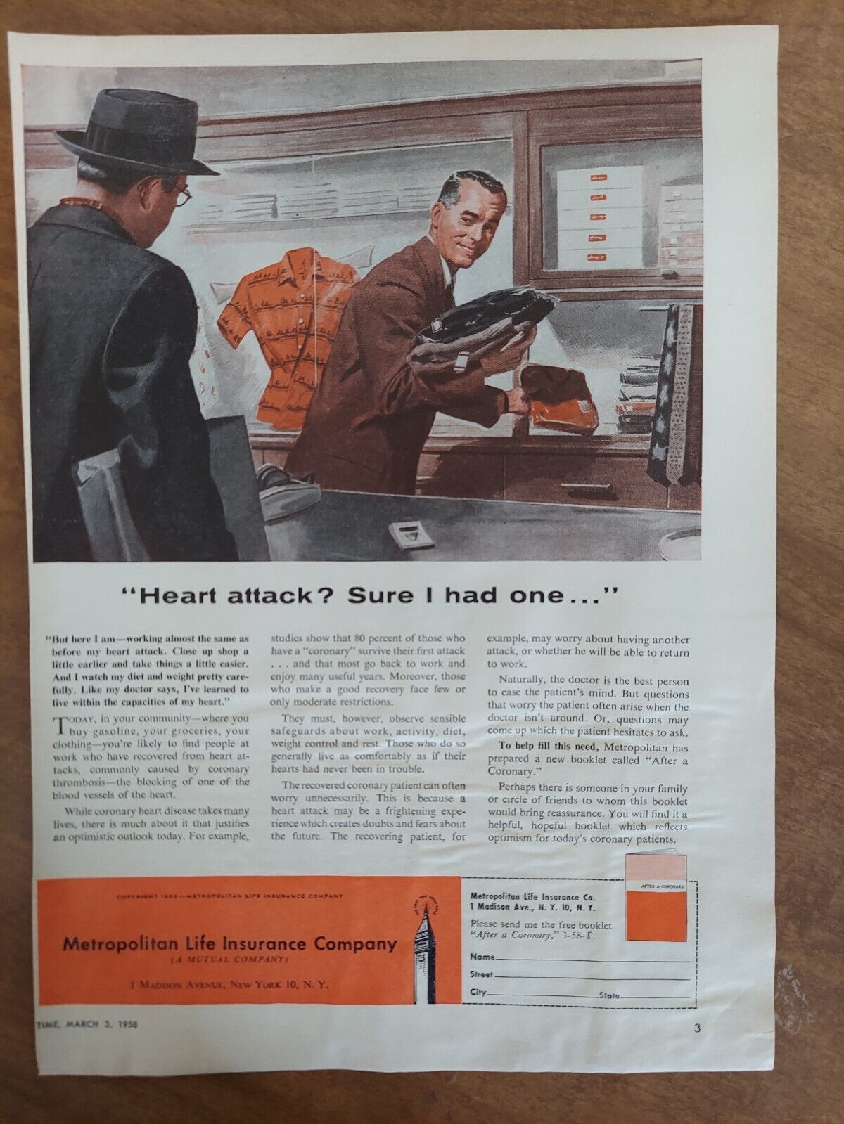 Metropolitan Life Insurance Co Heart Attack Booklet 1958 Vintage Print Ad