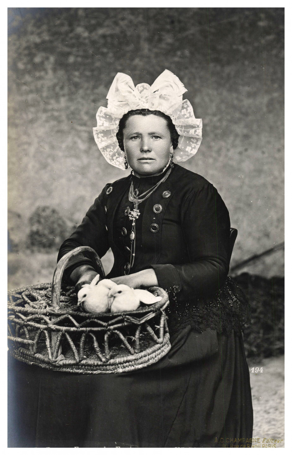 Woman in Dove Costume, Vintage Print, ca.1900 Vintage Print Tira