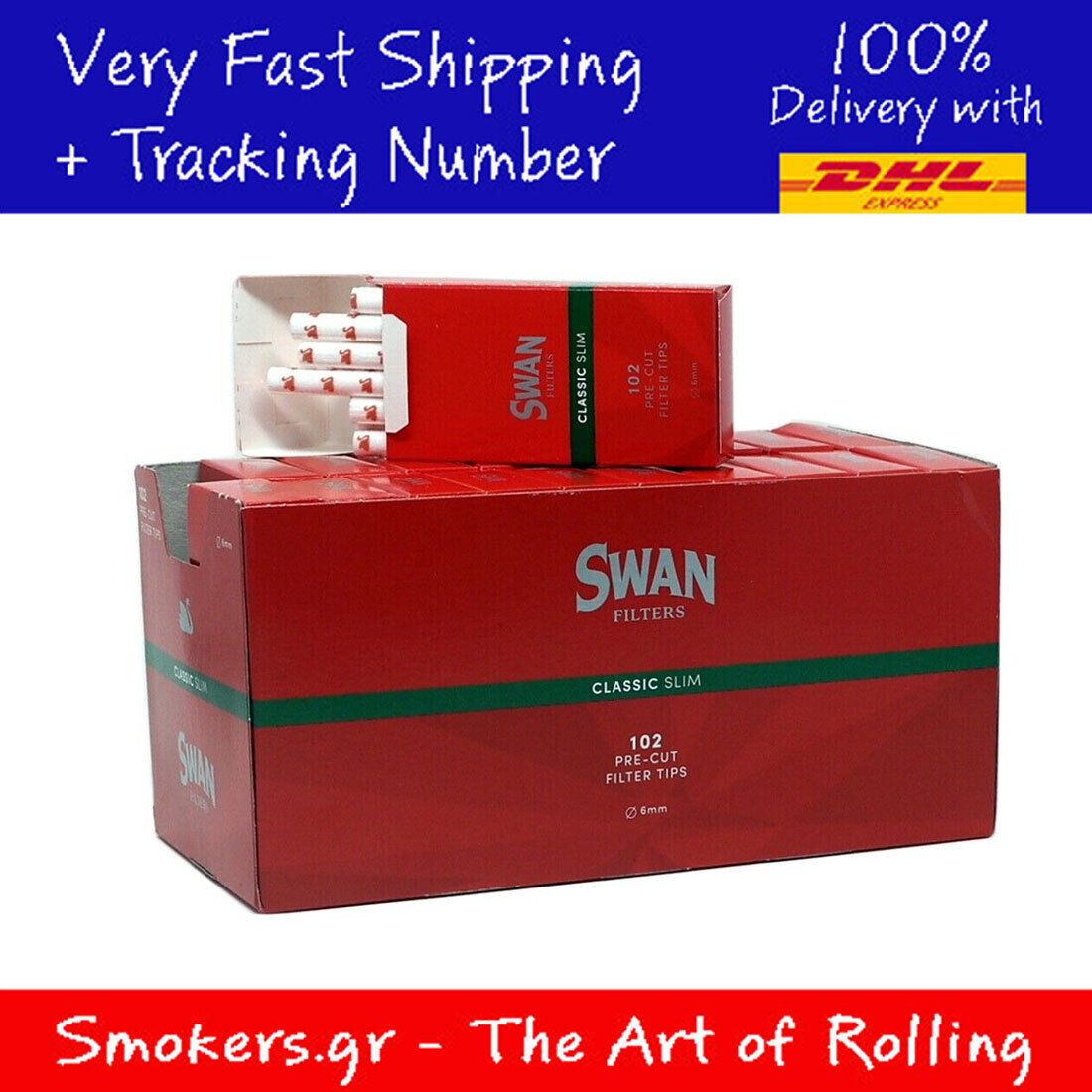 1x BOX Swan Classic slim Red Cigarette Filter Tips (total 2040)