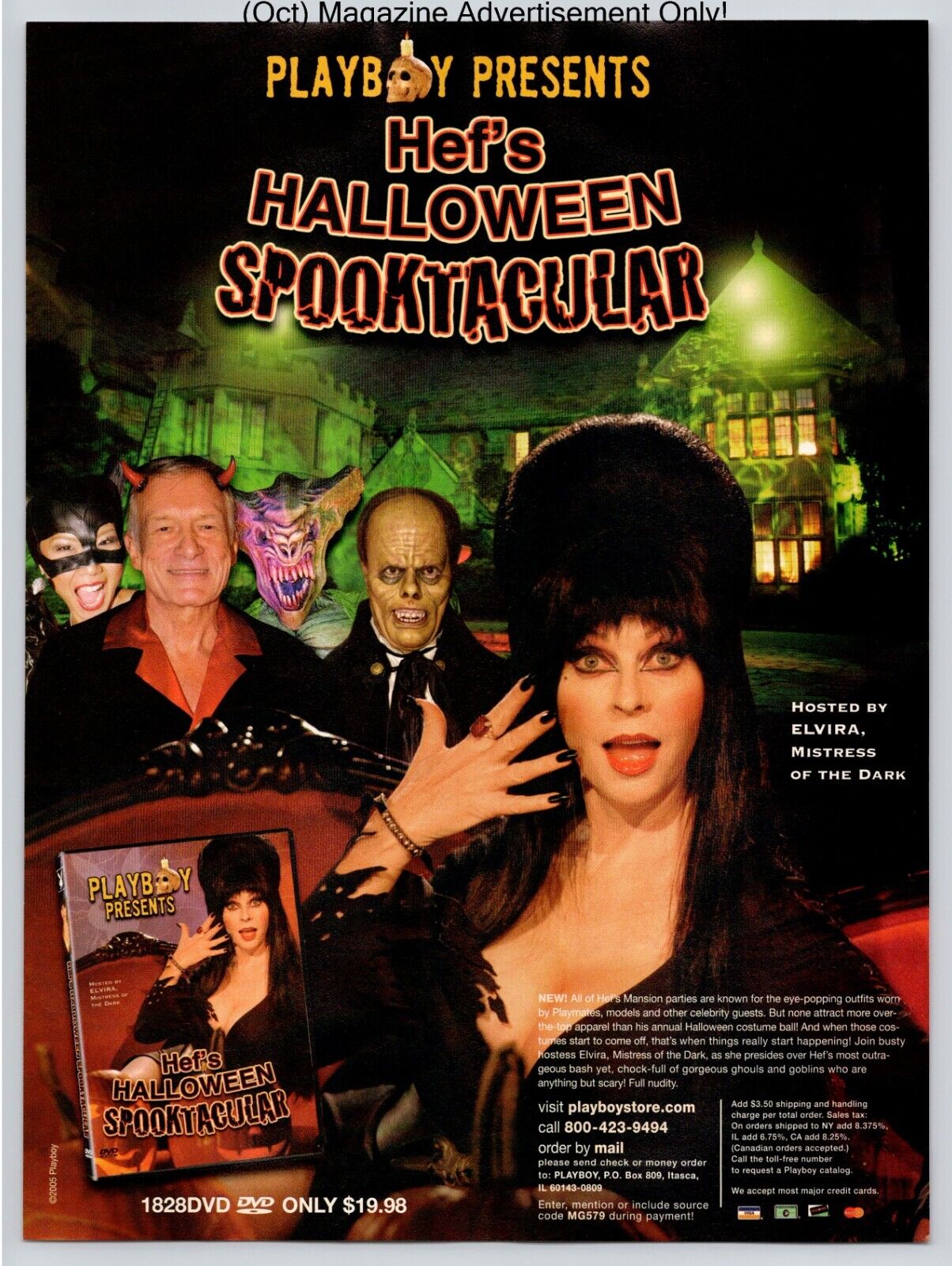 Hef\'s Halloween Spooktacular Hosted By Elvira Promo 2005 Full Page Print Ad