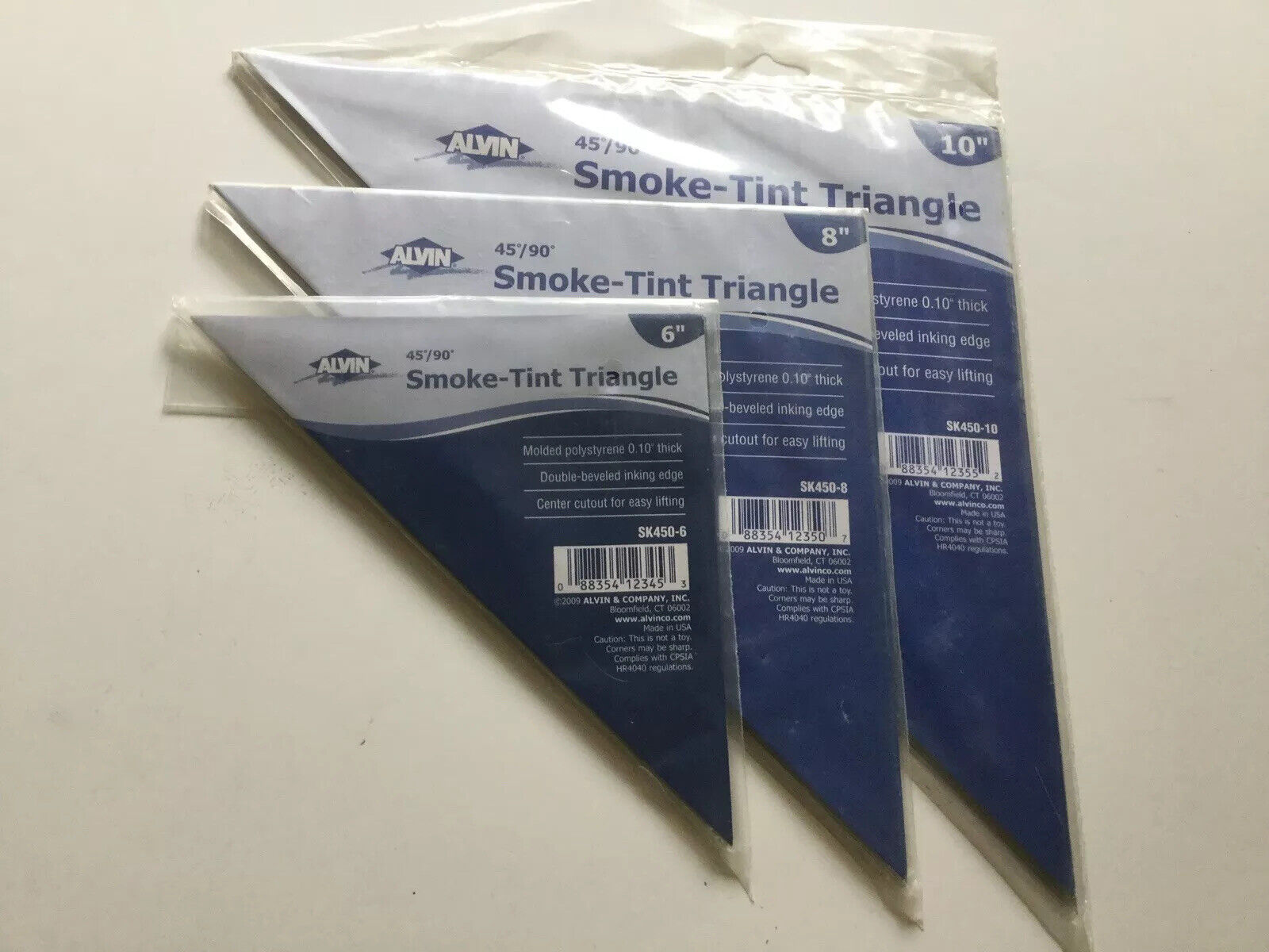 NIP Set Of 3 Alvin SK450-6/8/10 Smoke-Tint Triangle 45°/90°, 6” 8” 10”