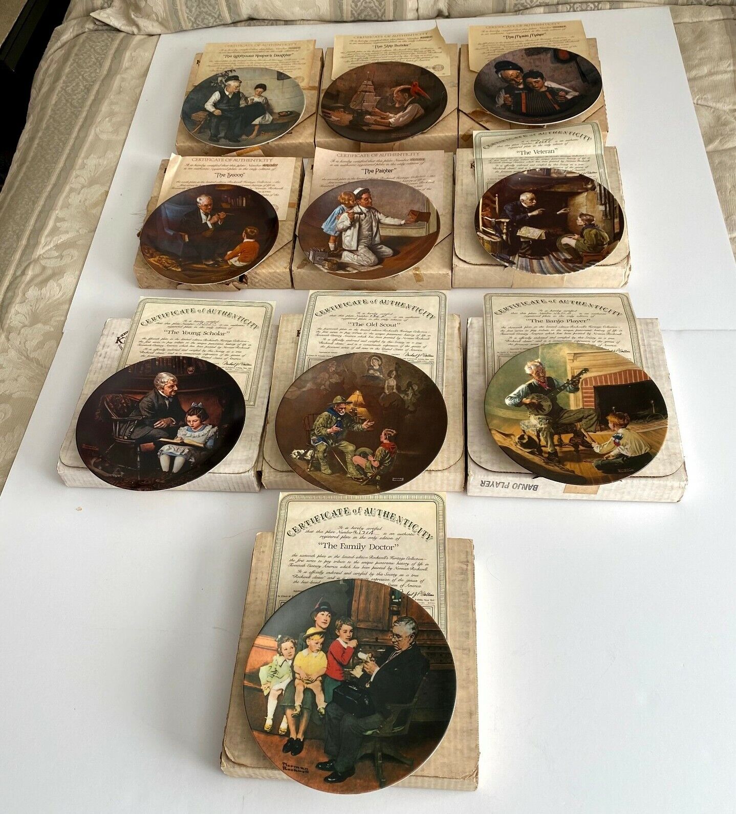 Vtg Norman Rockwell Heritage Collection Plates Lot of 10 Boxes & COAs Knowles