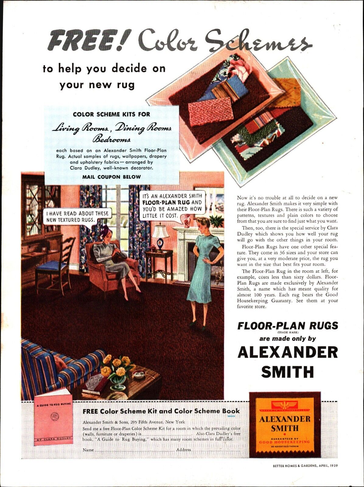 Vintage 1939 Alexander Smith Floor Plan Rugs ad nostalgia a7
