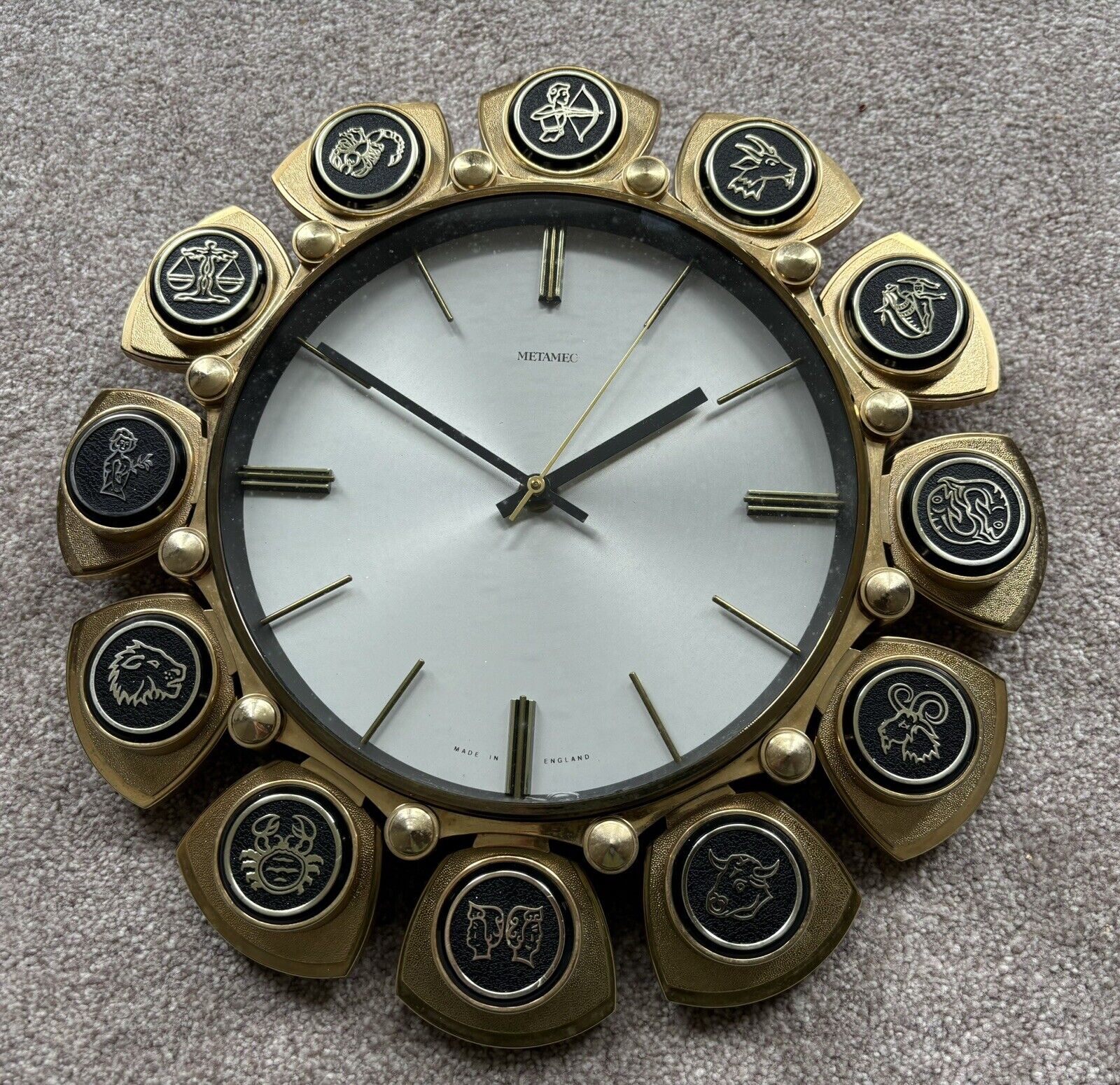 Vintage Mid-Century 1960s Metamec Zodiac Astrological Wall Clock Working Order