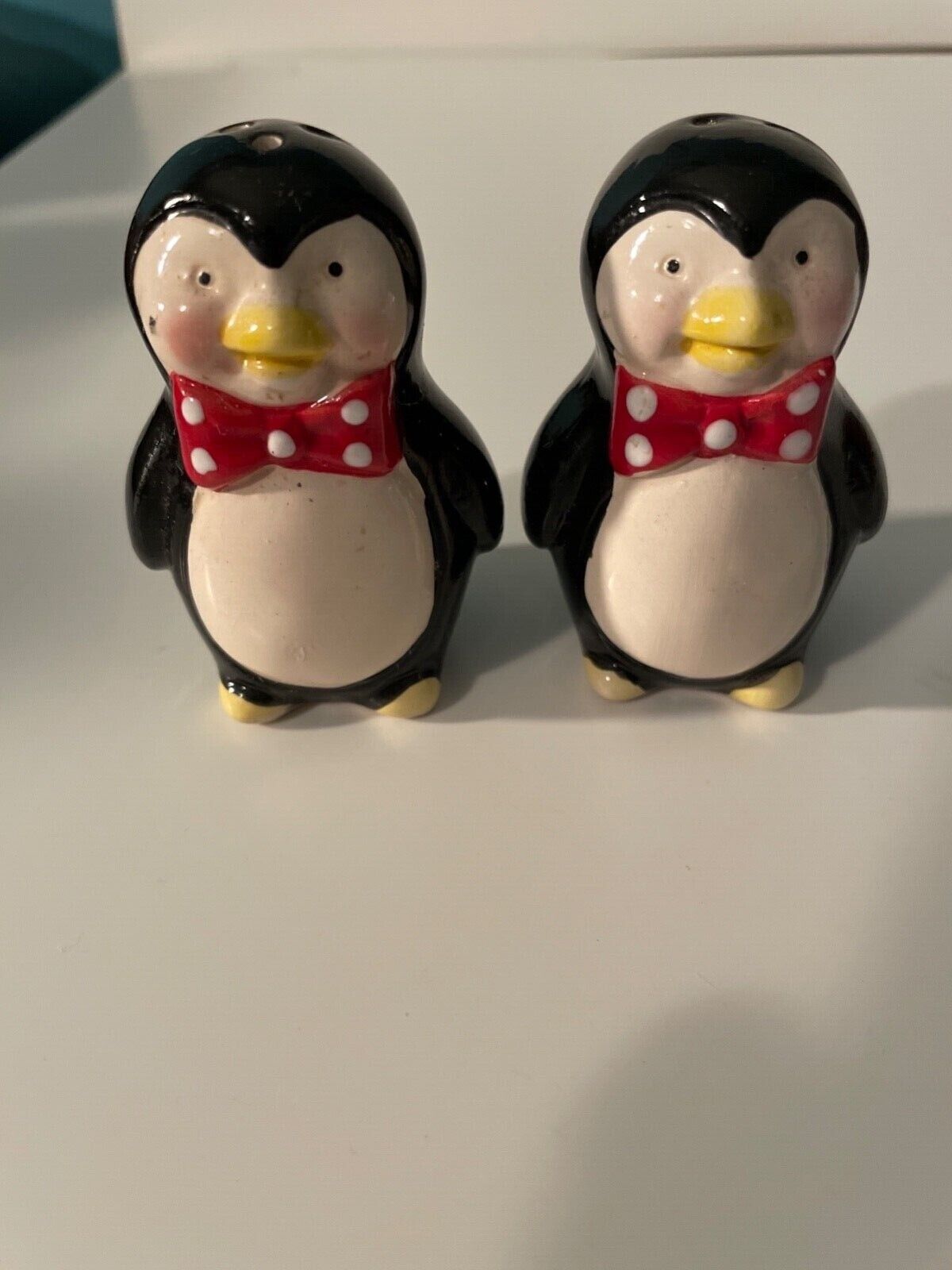 vintage penguin ceramic salt and pepper shakers bow tie with stoppers 