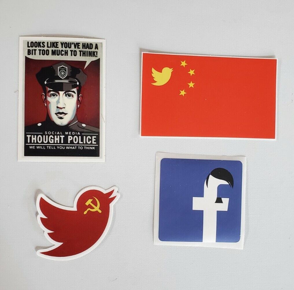 Anti FACEBOOK TWITTER Censorship Pro FREE SPEECH Stickers 4 PACK THOUGHT POLICE 