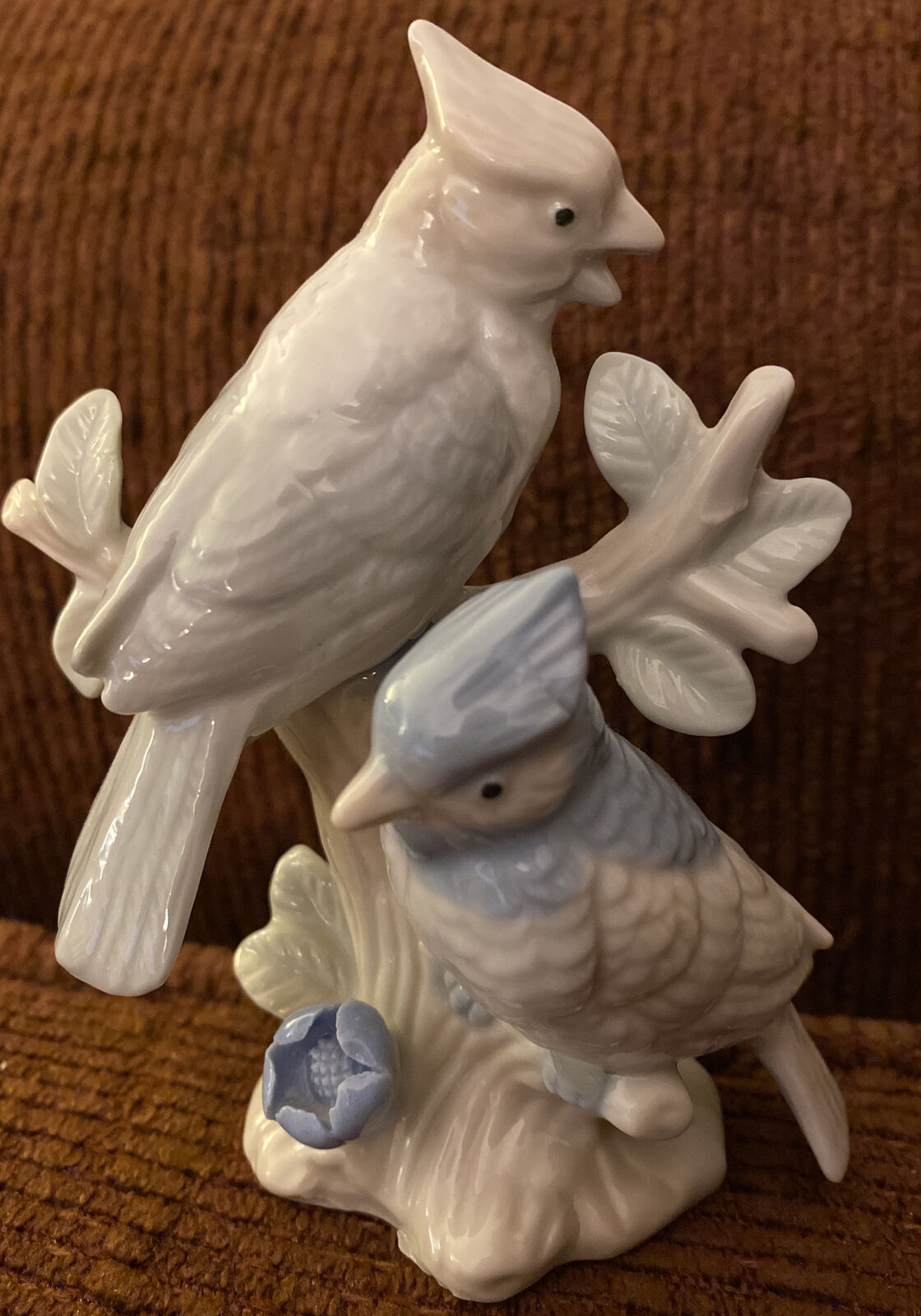 Vintage Blue & White BIRDs  Figurine with Branches Blue Flower - Taiwan