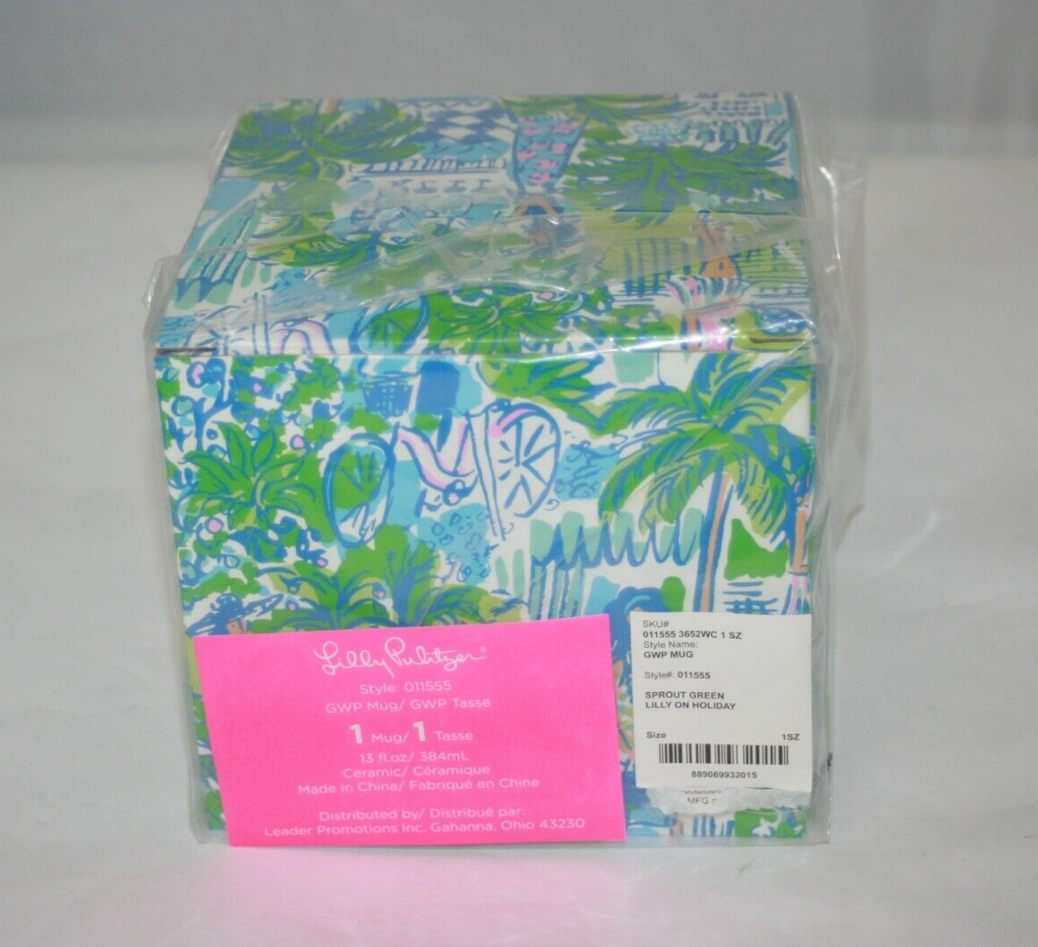 Lilly Pulitzer Sprout Green Lilly on Holiday GWP Mug Let\'s Flamingle 011555 NWT