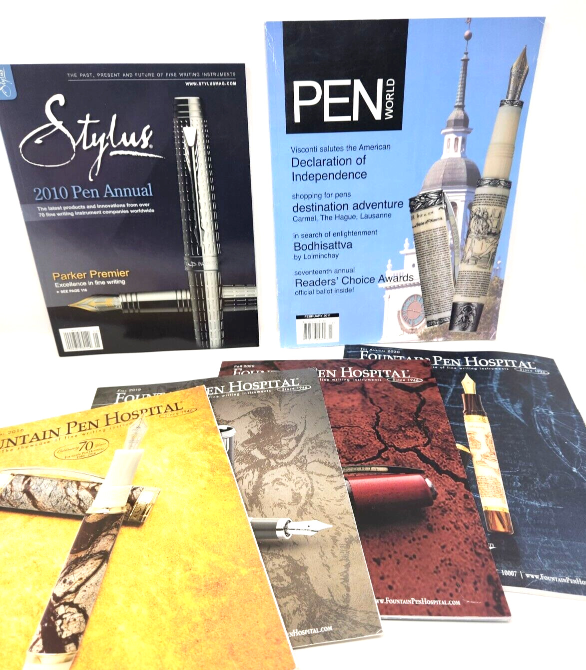 Fountain Pen Hospital, Stylus, Pen World Magazine Lot 2010 - 2020 Annual Catalog