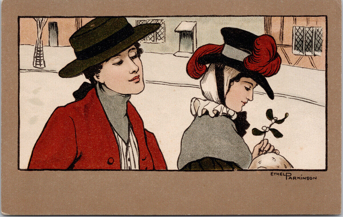 Two Women Hats Woman Ethel Parkinson Art Signed Unused Postcard E72