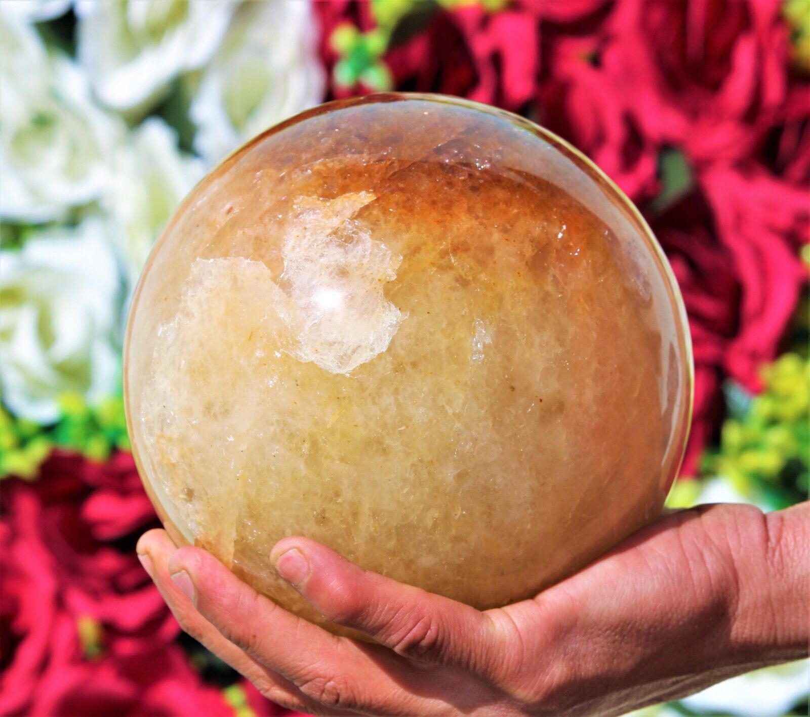 Large 150MM Golden Quartz Stone Healing Charged Metaphysical Chakra Sphere Ball