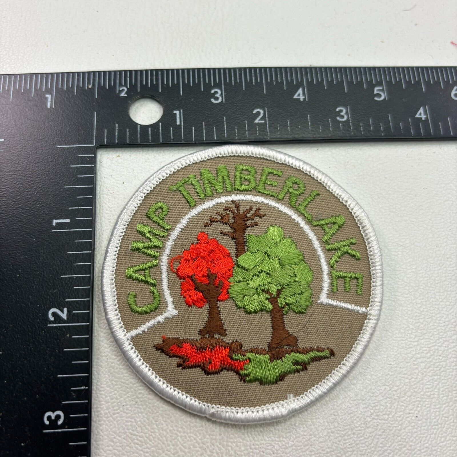 Vintage Red Tree Green Tree Leaves CAMP TIMBERLAKE Girl Scouts Patch 39P7