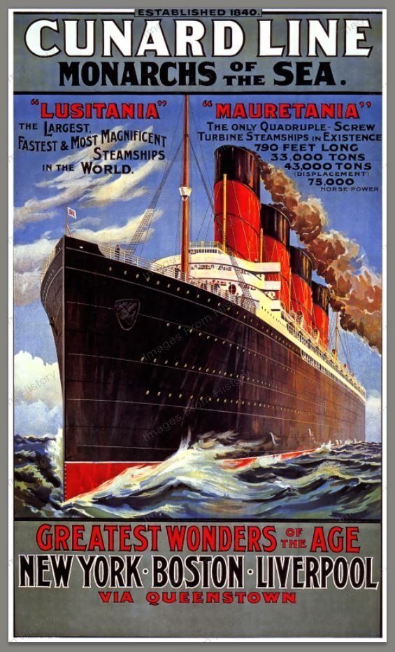 8x10 Print Cunard Line RMS Lusitania British Ocean Liner Sank in 1915 #45229A