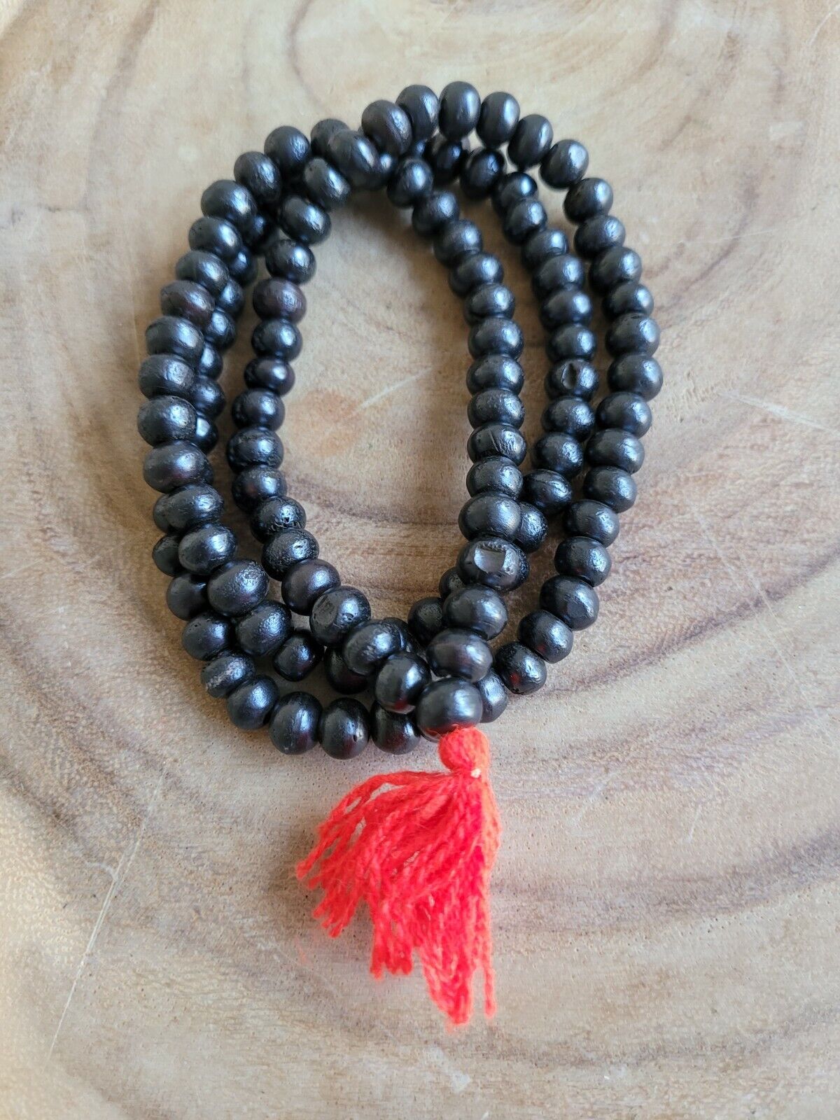 Buffalo Bone 108 8.8mm Buddhist Prayer Beads Black Polish Tibetan Mala Necklace 