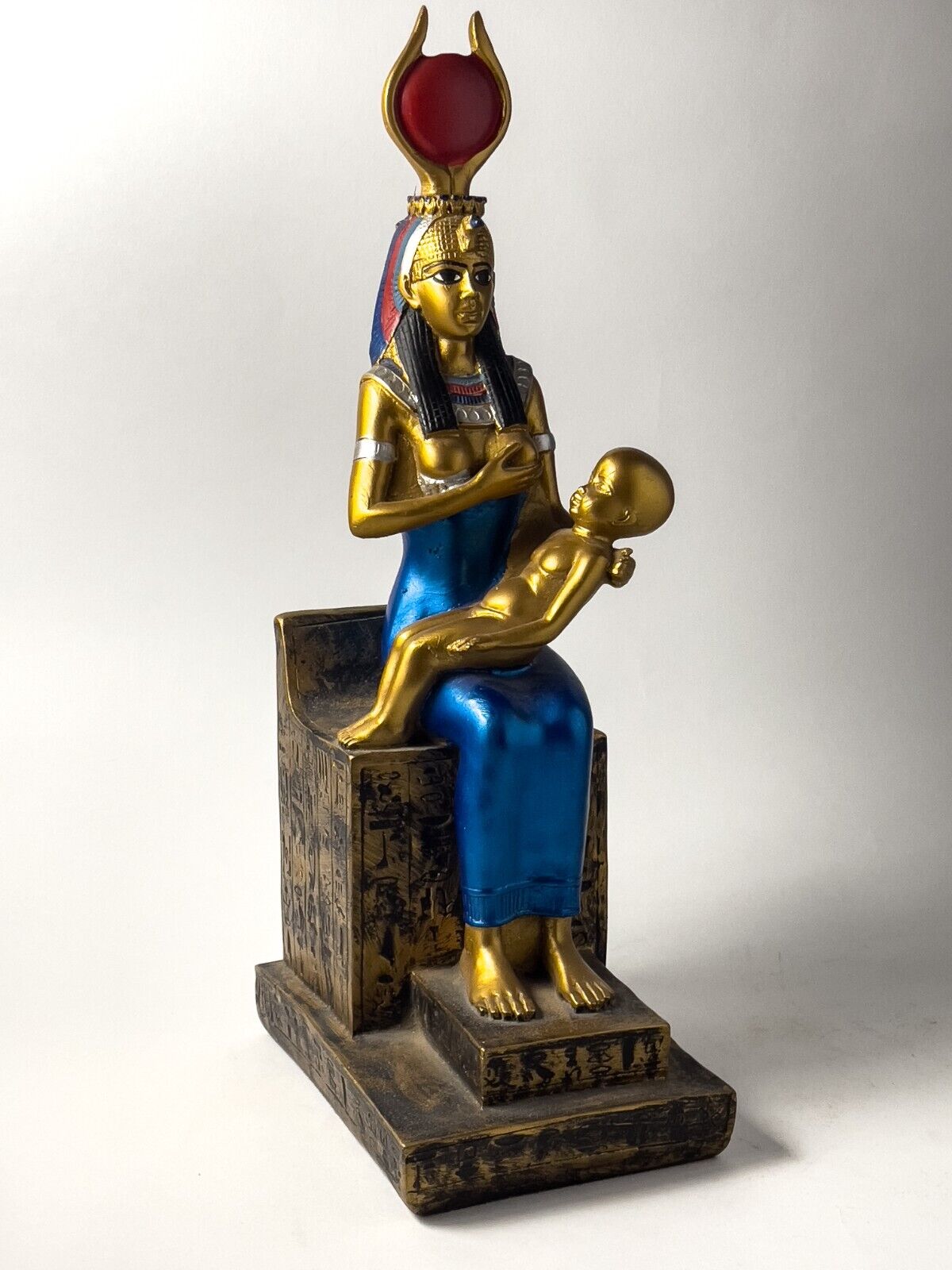 Coloured Isis Statue Breastfeeding her son in an epic scene , Handmade Statuette