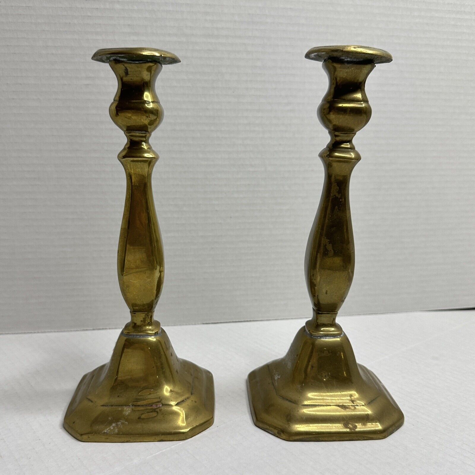 Vintage Pair Brass Candlesticks 10” Tall Heavy Table Candle