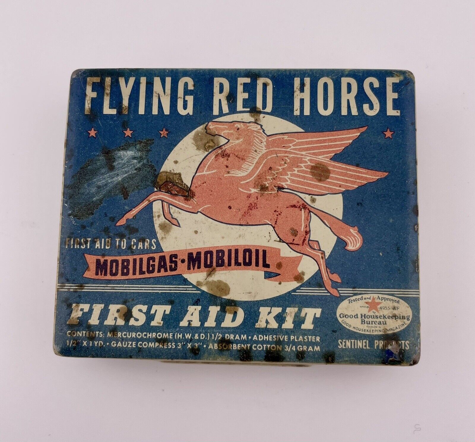 Vintage Flying Red Horse Mobilgas Mobiloil First Aid Kit Empty