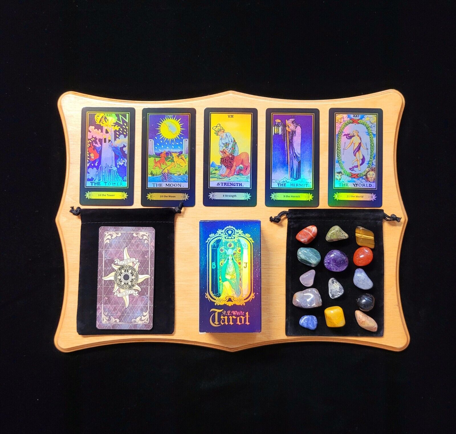 A.E Waite Holographic Tarot Deck, 78 cards, Beginner Tarot Cards W/ 4oz Crystals