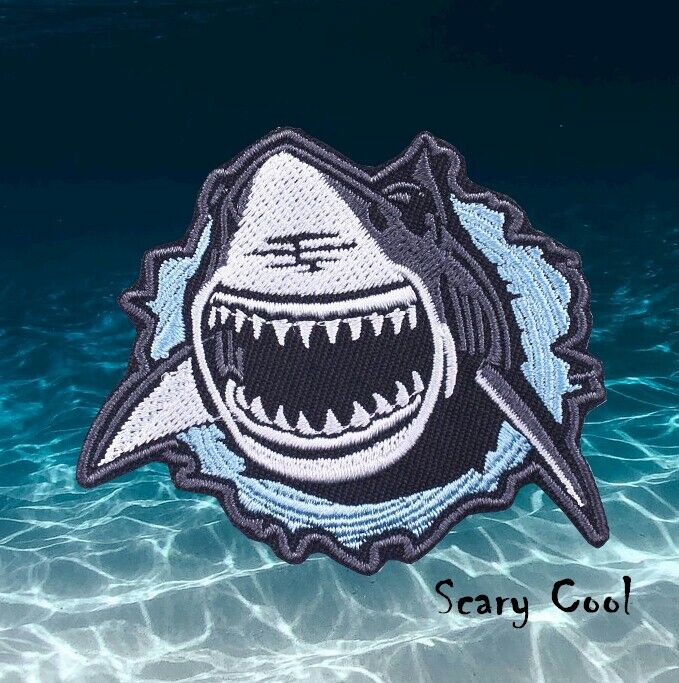 New Shark Attack Iron On Horror Embroidered Gothic Biker Patch
