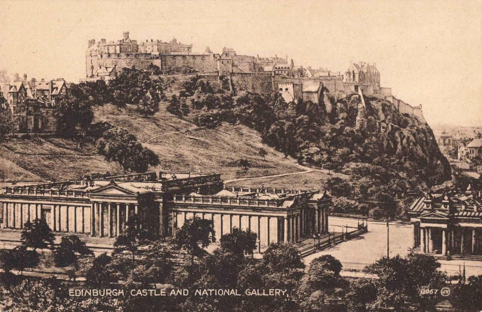 Edinburgh Scotland UK, Castle & National Gallery, Vintage Postcard