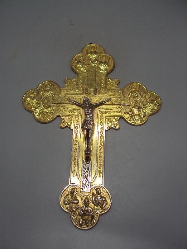 Antique Old Big Cross icon Jerusalem crucifix metal weight 614 grams