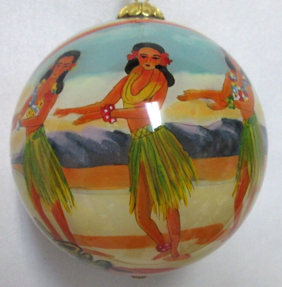 Hawaiian Hula Girls Ornament Blown Glass gold Hand Crafted 3.5\