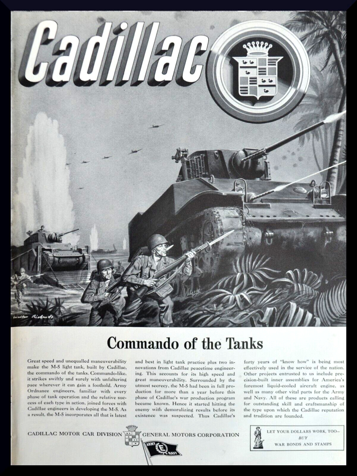 Cadillac M-5 Stuart Tank 1943 Vintage Print Ad Army WW2 Art General Motors